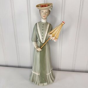 Royal Dux Bisque Porcelain Figurine Victorian Lady Women W Umbrella Pastel Color